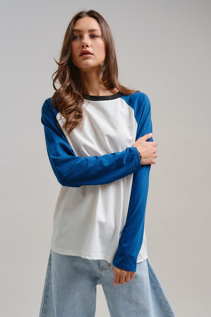 All-Star Vintage Baseball Tee in Blue - Women's Wholesale Tops | Trend Notes