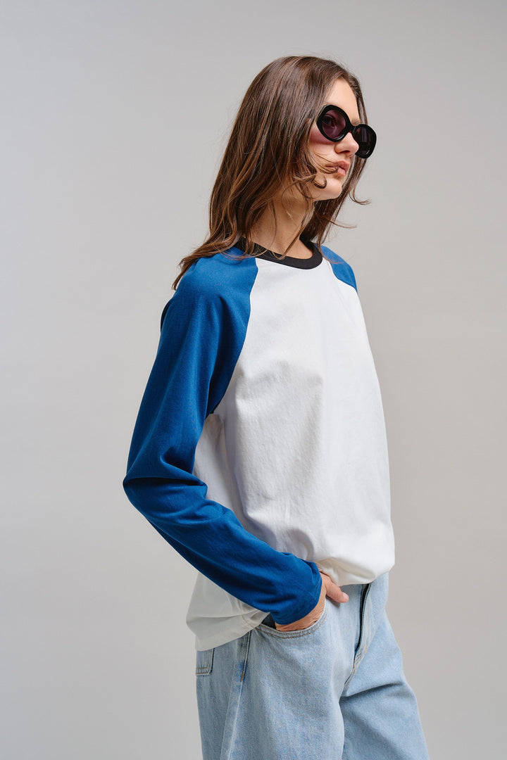 All-Star Vintage Baseball Tee in Blue - Women's Wholesale Tops | Trend Notes