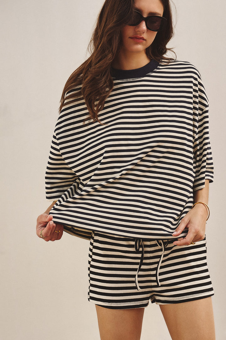 Laid Back Weekend Stripe Tee in Ivory Navy - Women's Wholesale Tops | Trend Notes