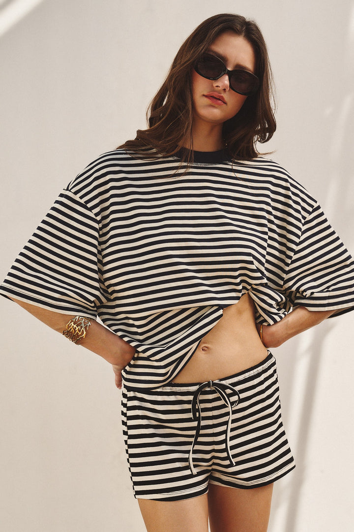 Laid Back Weekend Stripe Tee in Ivory Navy - Women's Wholesale Tops | Trend Notes