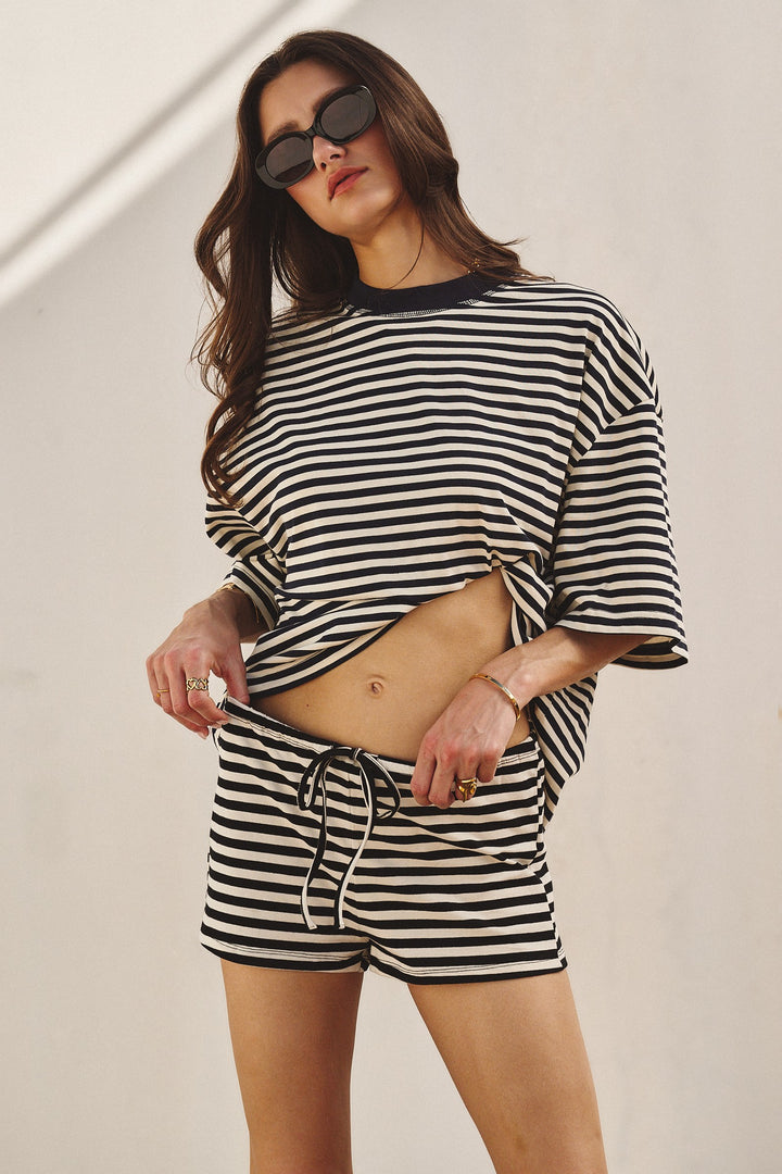 Laid Back Weekend Stripe Tee in Ivory Navy - Women's Wholesale Tops | Trend Notes