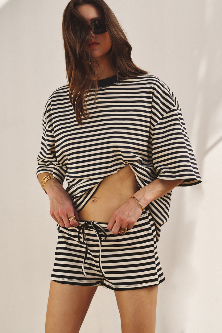 Laid Back Weekend Stripe Tee in Ivory Navy - Women's Wholesale Tops | Trend Notes