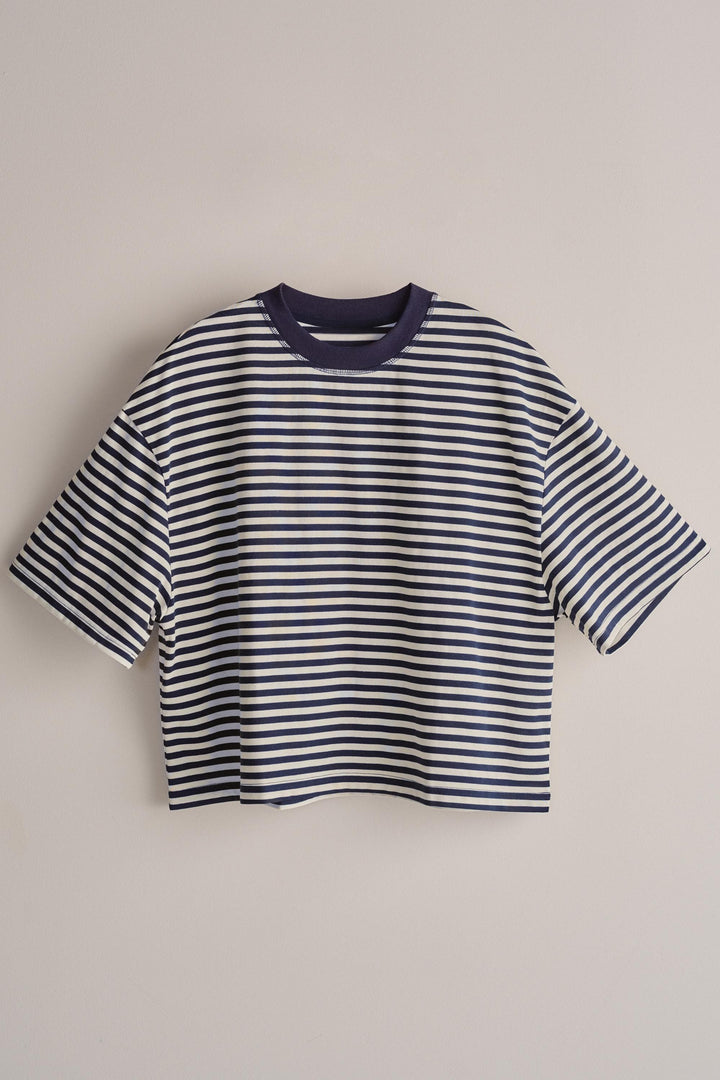 Laid Back Weekend Stripe Tee in Ivory Navy - Women's Wholesale Tops | Trend Notes