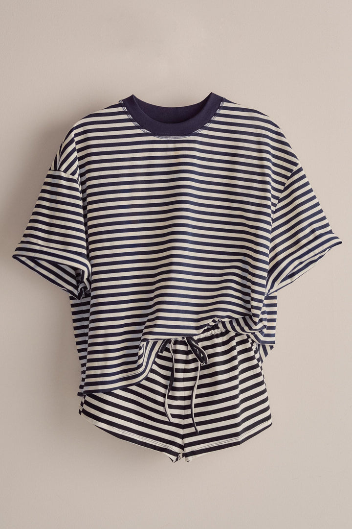 Laid Back Weekend Stripe Tee in Ivory Navy - Women's Wholesale Tops | Trend Notes