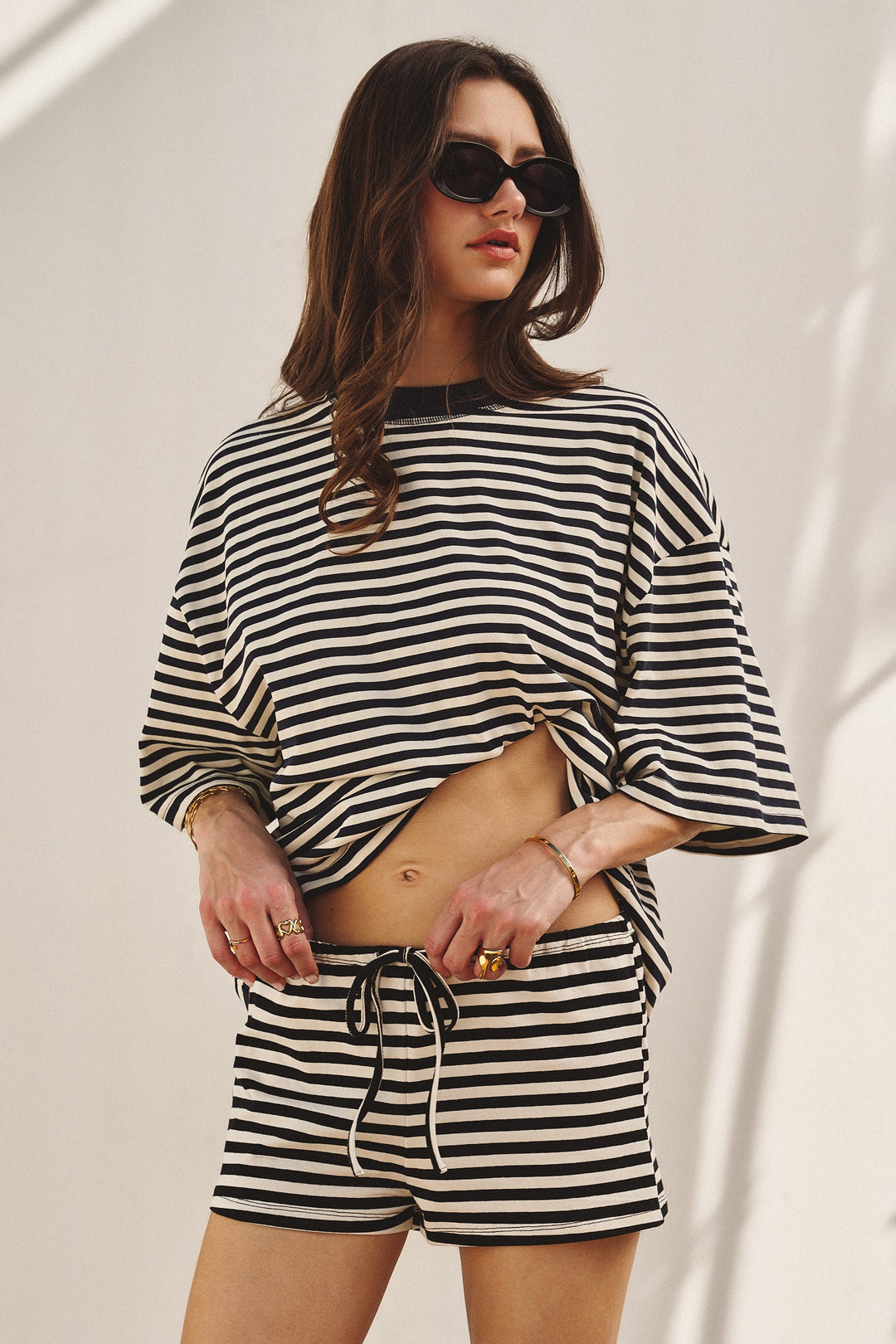Laid Back Weekend Stripe Tee in Ivory Navy - Women's Wholesale Tops | Trend Notes