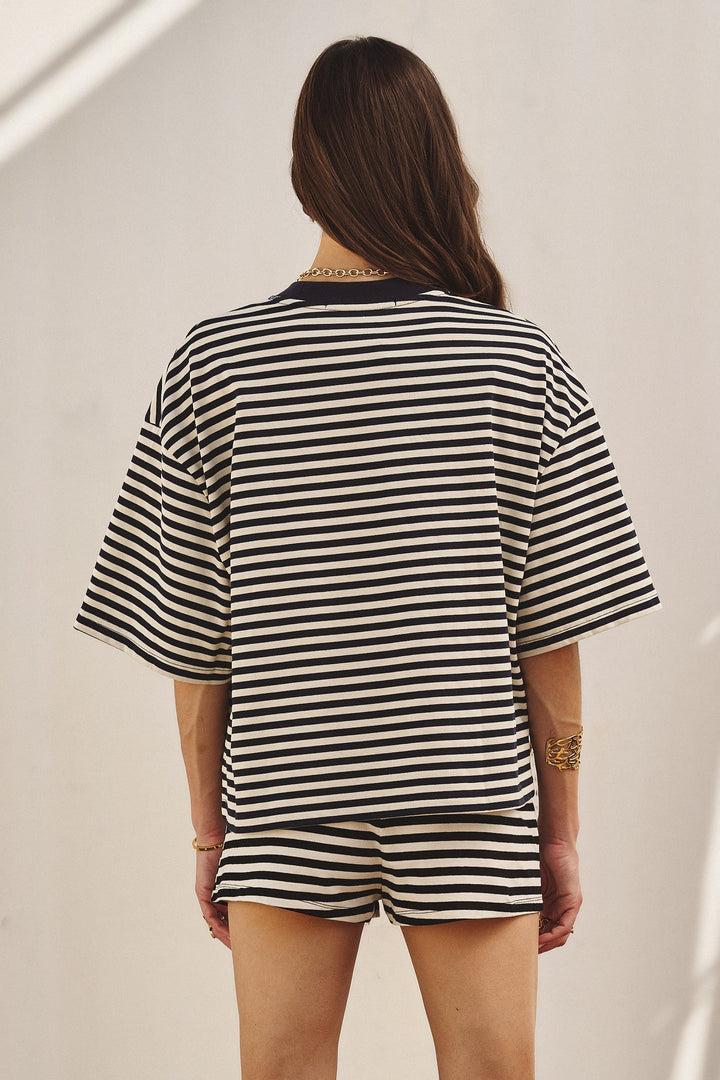 Laid Back Weekend Stripe Tee in Ivory Navy - Women's Wholesale Tops | Trend Notes