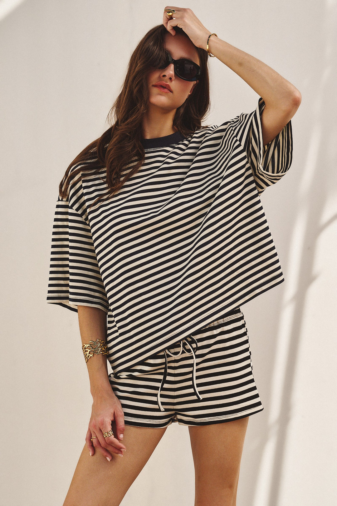 Laid Back Weekend Stripe Tee in Ivory Navy - Women's Wholesale Tops | Trend Notes