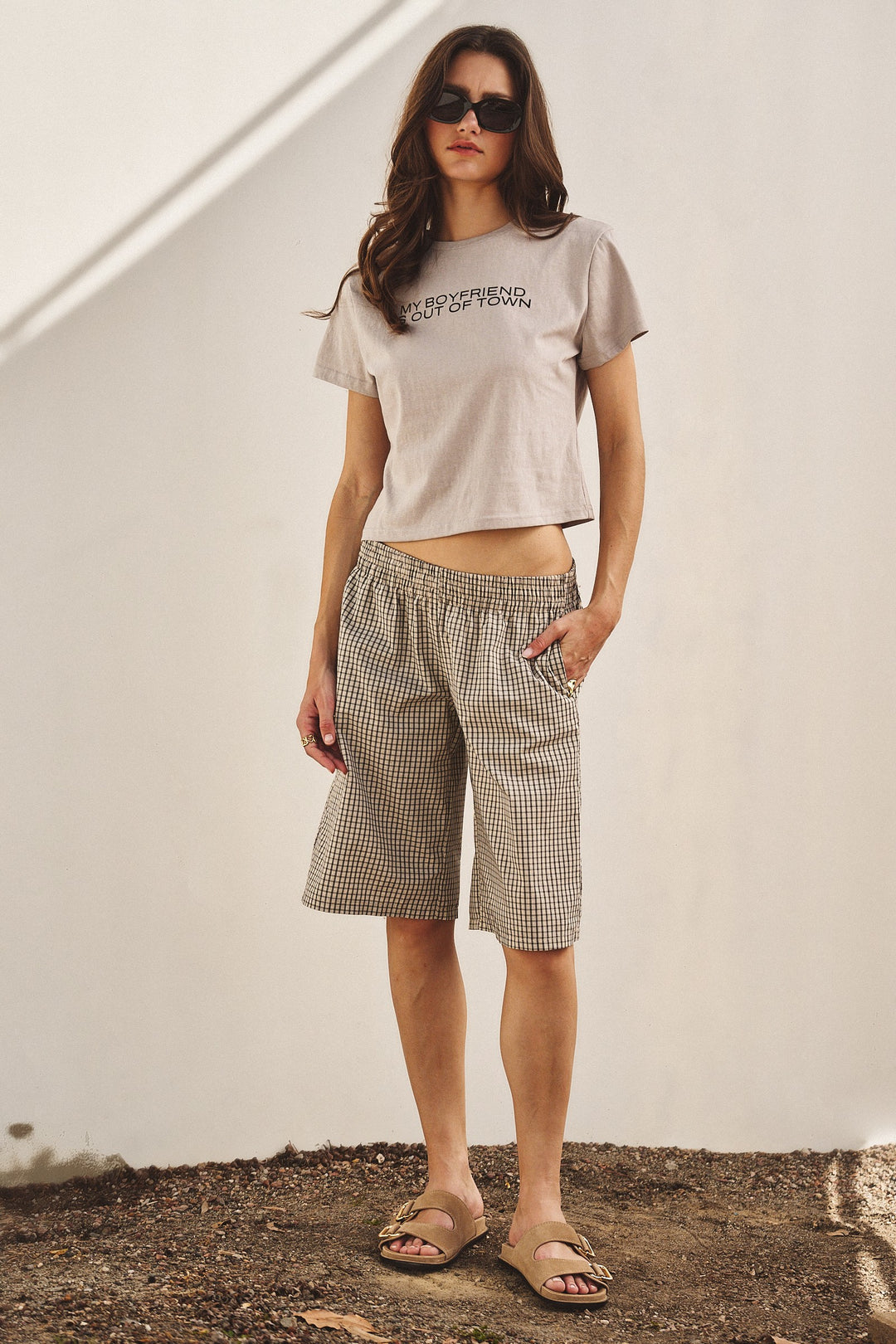 My Boyfriend Is Out Of Town Tee in Grey Beige - Women's Wholesale Tops | Trend Notes