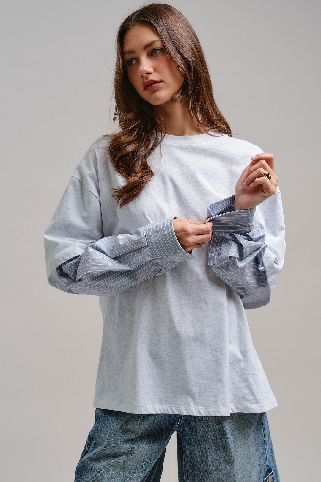 Downtown Layered Oversize Tee in Grey - Women's Wholesale Tops | Trend Notes