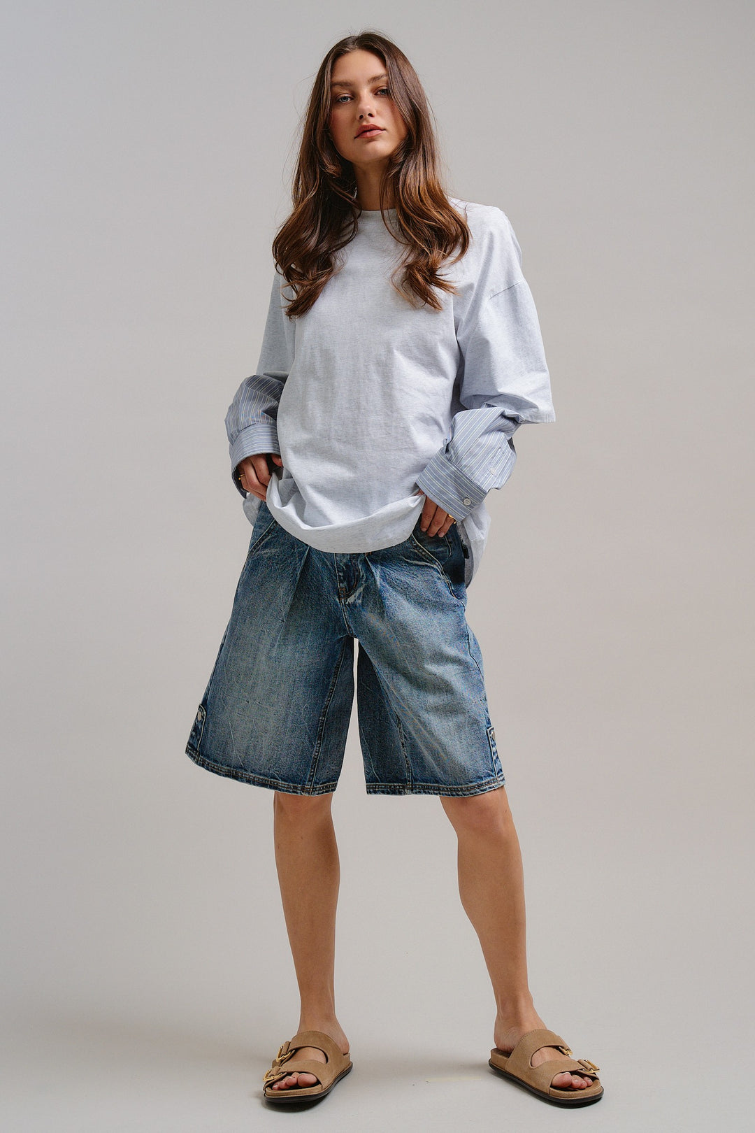 Downtown Layered Oversize Tee in Grey - Women's Wholesale Tops | Trend Notes