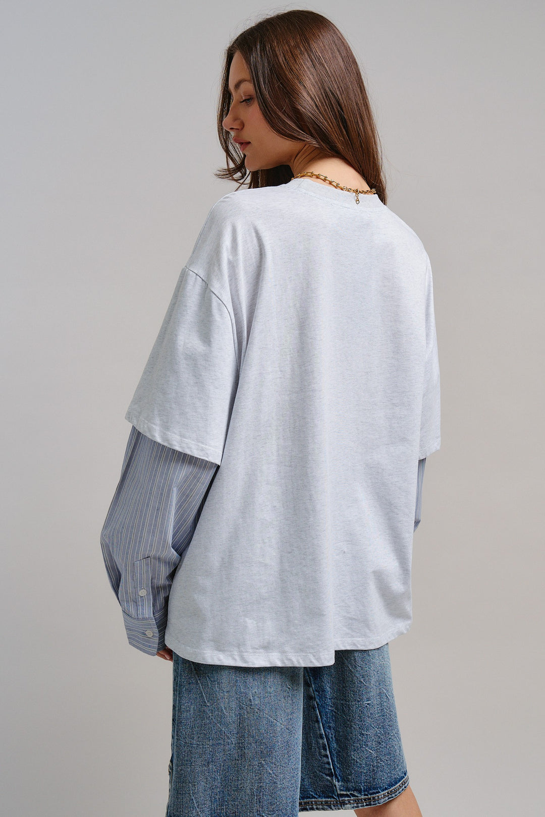 Downtown Layered Oversize Tee in Grey - Women's Wholesale Tops | Trend Notes