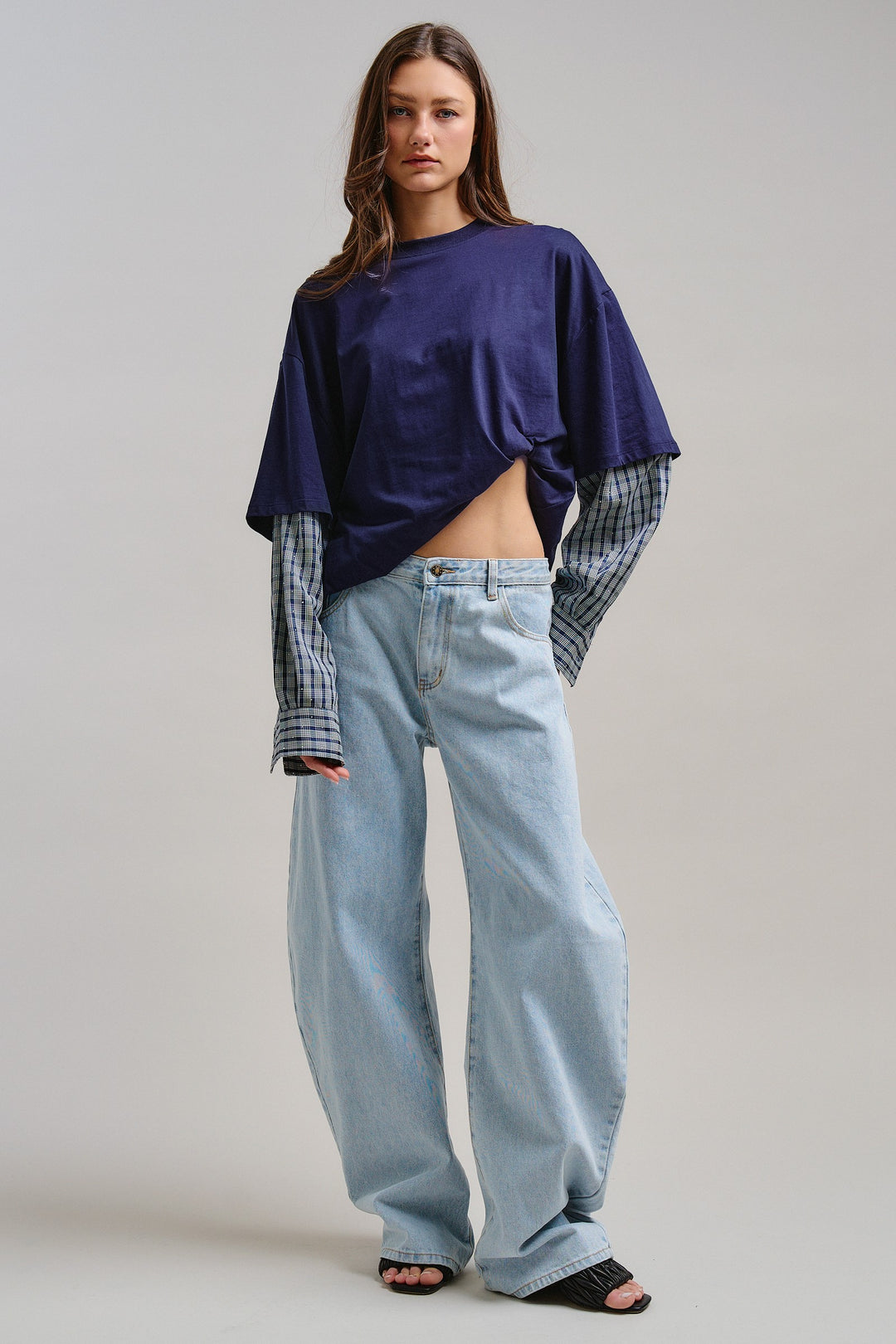 Downtown Layered Oversize Tee in Navy - Women's Wholesale Tops | Trend Notes