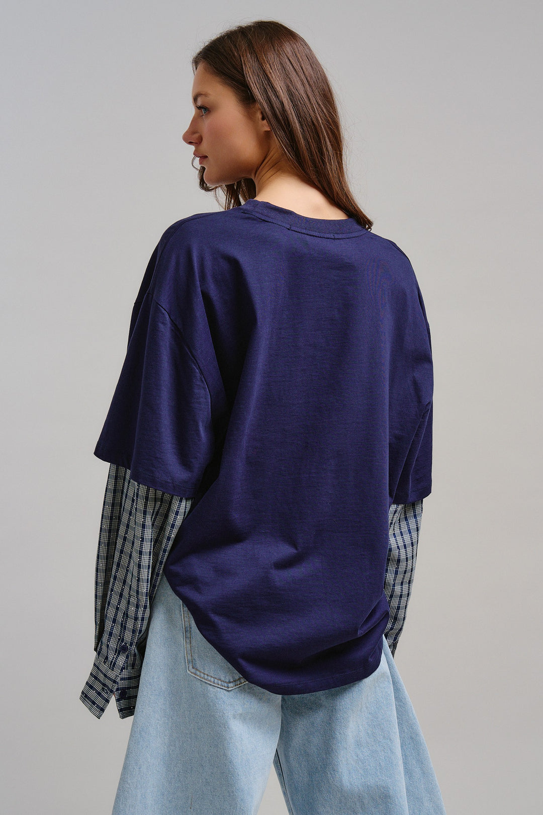 Downtown Layered Oversize Tee in Navy - Women's Wholesale Tops | Trend Notes