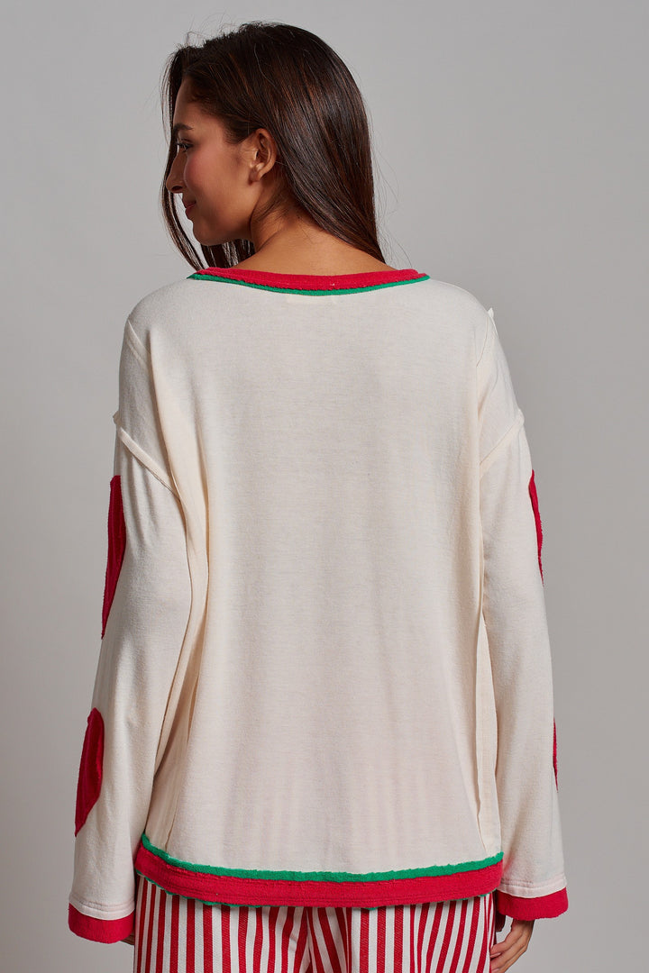 Playful Patch Contrast Cozy Lounge Top in Blue - Women's Wholesale Tops | Trend Notes