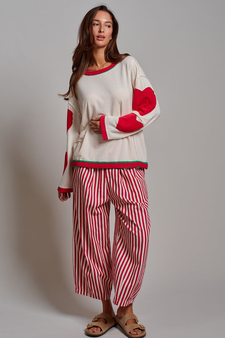 Playful Patch Contrast Cozy Lounge Top in Red - Women's Wholesale Tops | Trend Notes