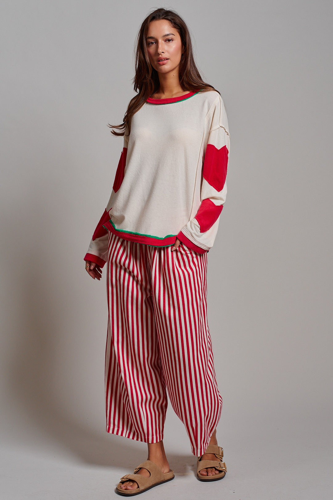 Playful Patch Contrast Cozy Lounge Top in Red - Women's Wholesale Tops | Trend Notes