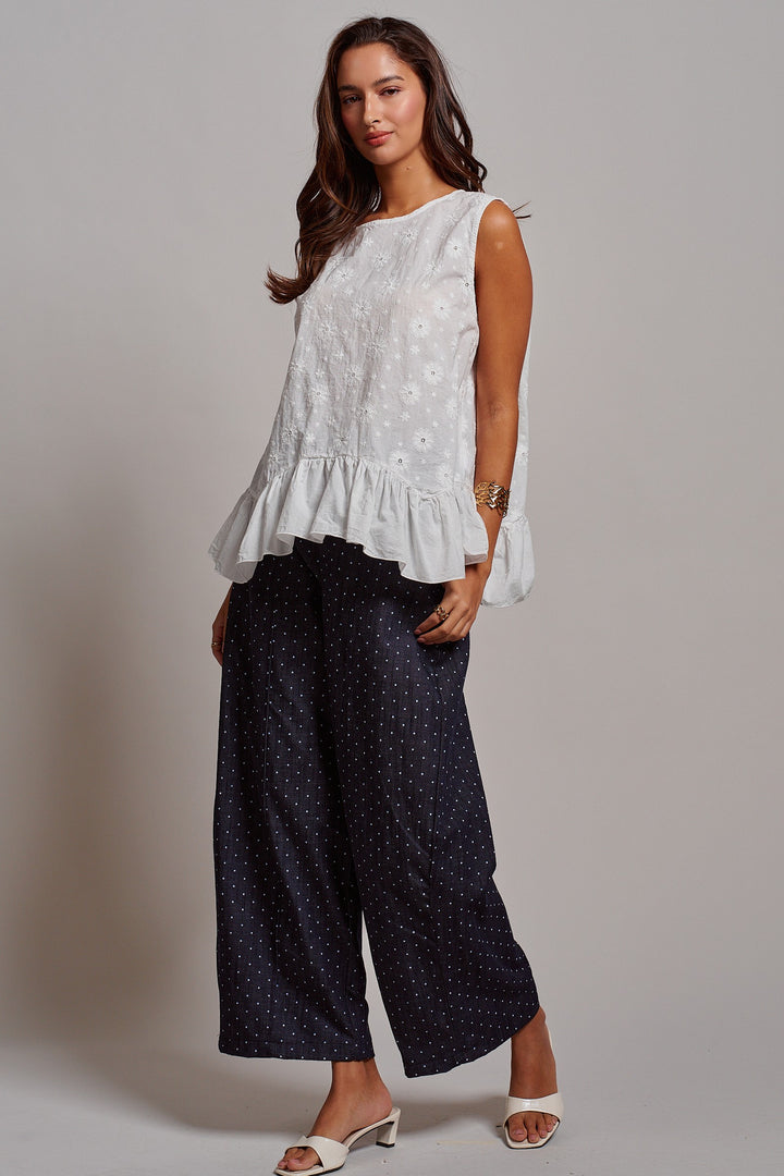 Daisy Whisper Sleeveless Ruffle Top in White - Women's Wholesale Tops | Trend Notes