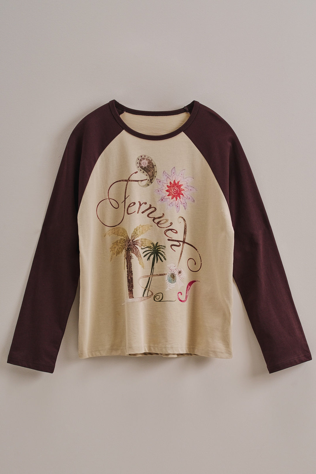 Retro Free Spirit Graphic Baseball Tee in Taupe Brown - Women's Wholesale Tops | Trend Notes