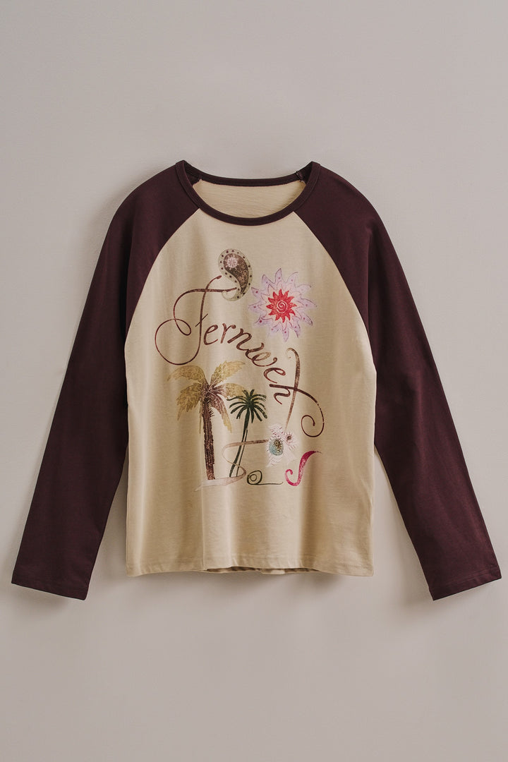 Retro Free Spirit Graphic Baseball Tee in Taupe Brown - Women's Wholesale Tops | Trend Notes