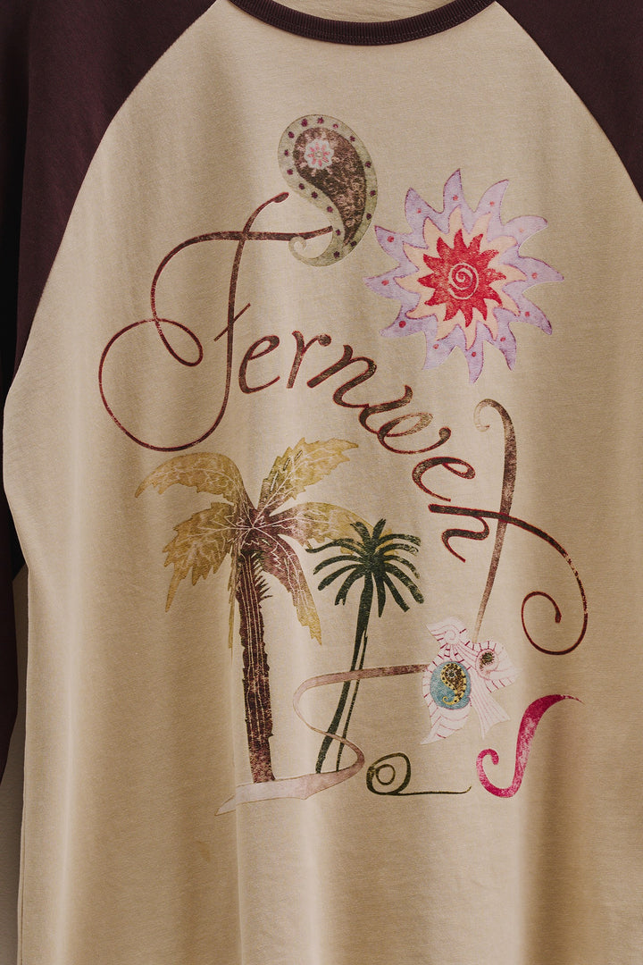 Retro Free Spirit Graphic Baseball Tee in Taupe Brown - Women's Wholesale Tops | Trend Notes