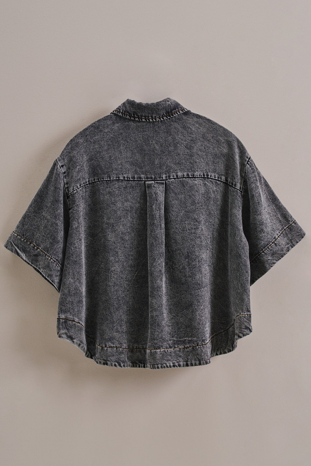 Washed Utility Half-Placket Cropped Shirt in Black - Women's Wholesale Tops | Trend Notes