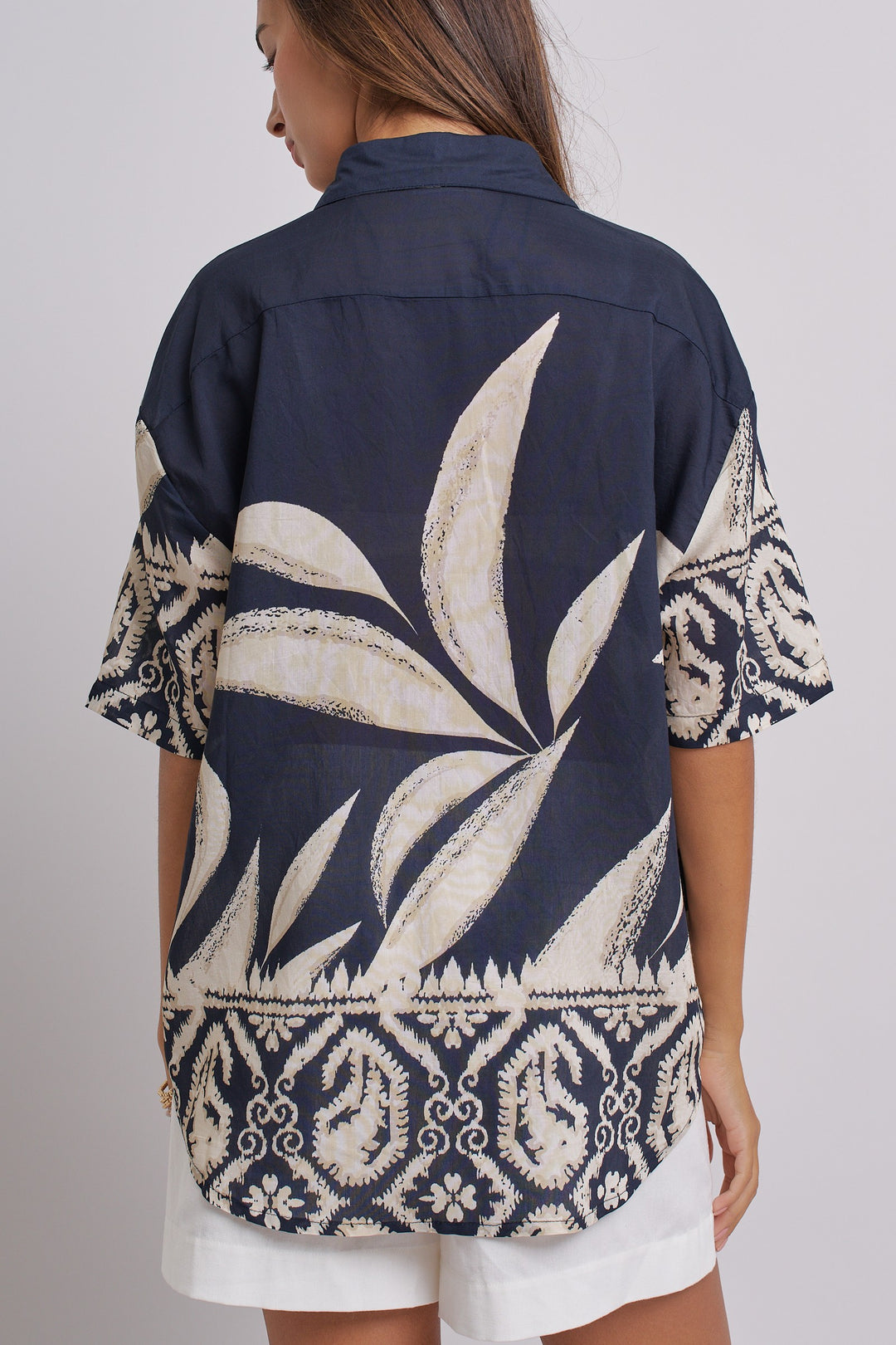 Aloha Island Breeze Button-Down Shirt in Navy - Women's Wholesale Tops | Trend Notes