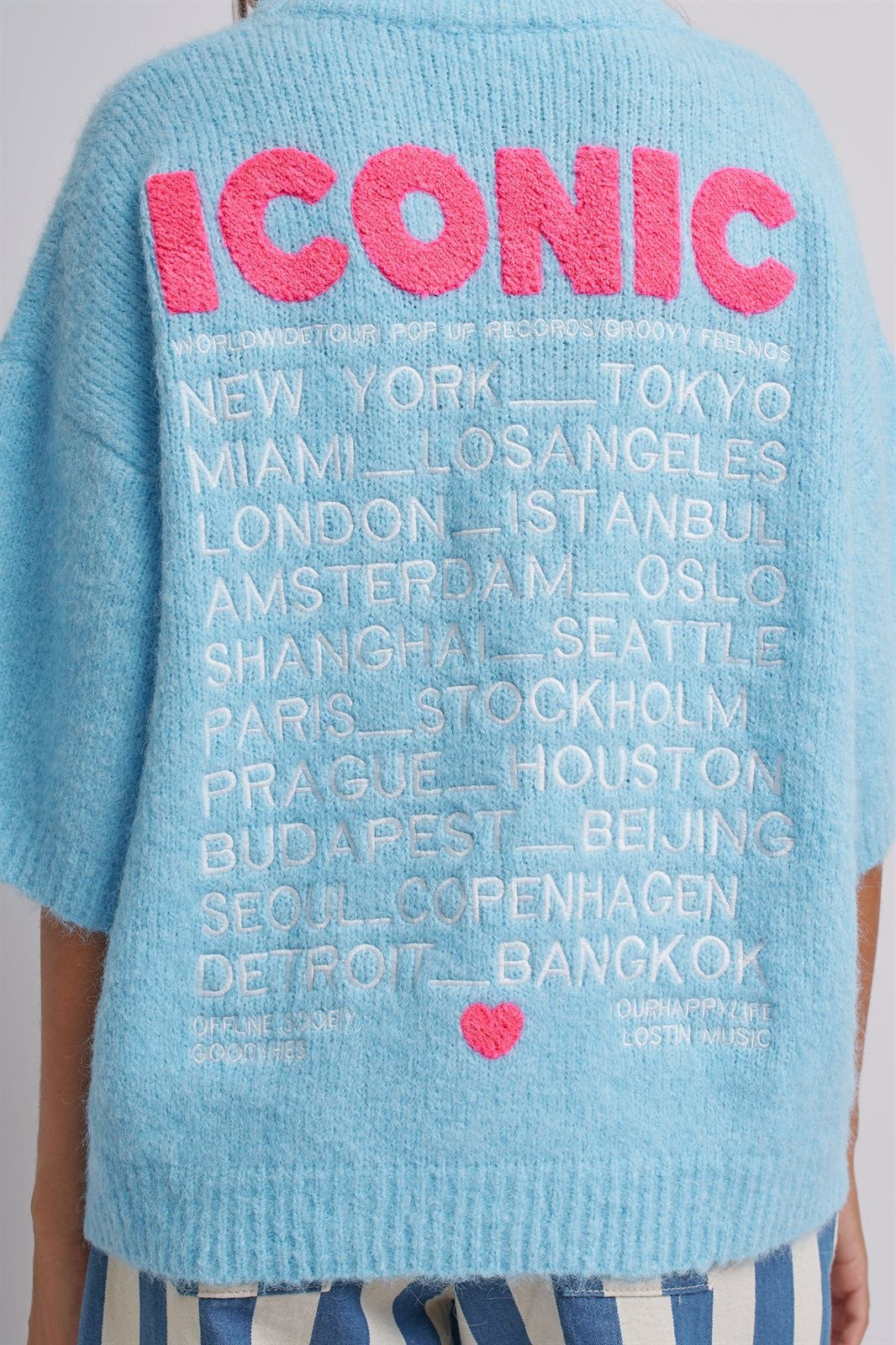 Iconic City Graphic Elbow Sleeve Knit Sweater in Blue - Women's Wholesale Fashion | Trend Notes