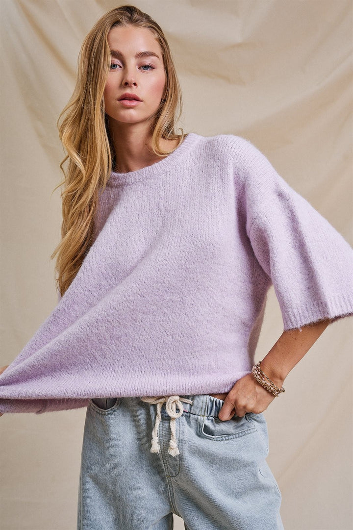 Iconic City Graphic Elbow Sleeve Knit Sweater in Light Purple - Women's Wholesale Fashion | Trend Notes