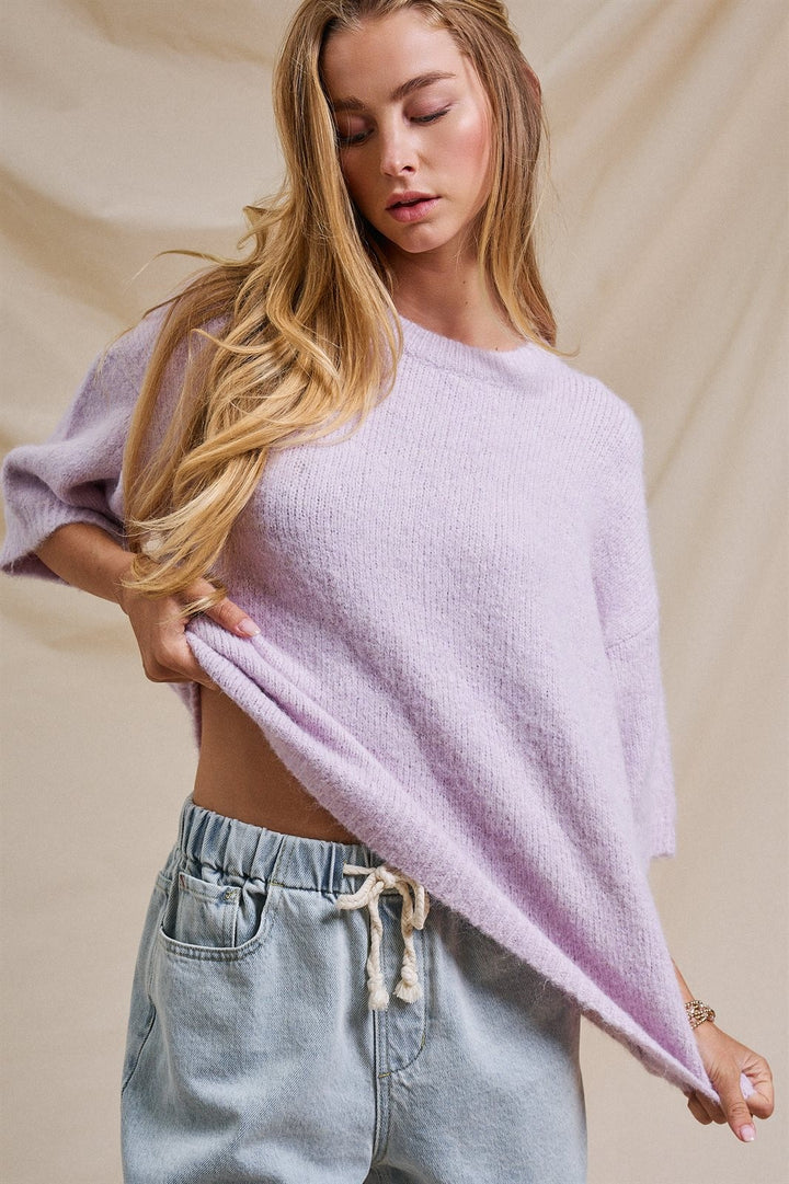 Iconic City Graphic Elbow Sleeve Knit Sweater in Light Purple - Women's Wholesale Fashion | Trend Notes