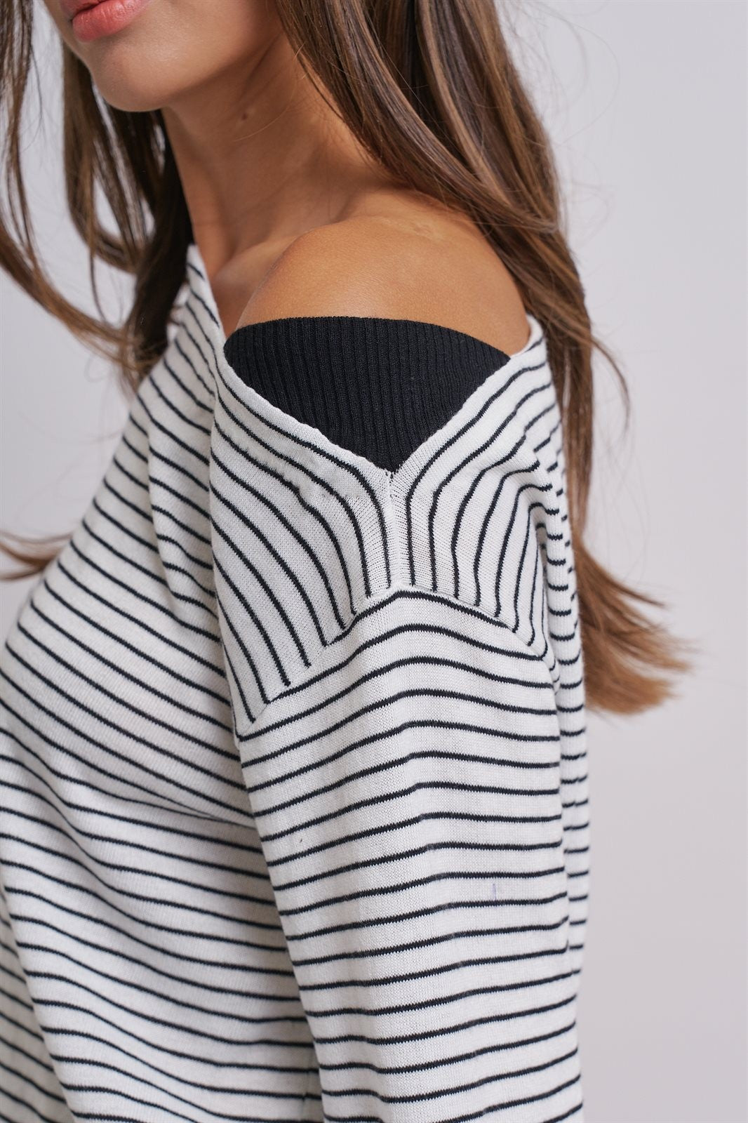 Chic One-Shoulder Stripe Top in Ivory Black - Women's Wholesale Fashion | Trend Notes