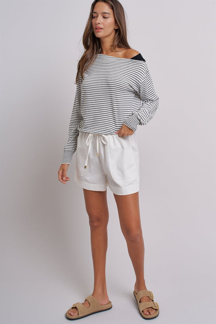 Chic One-Shoulder Stripe Top in Ivory Black - Women's Wholesale Fashion | Trend Notes