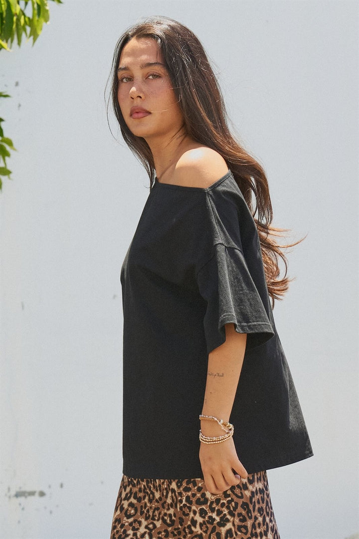 One Shoulder Short Sleeve Top in Black - Women's Wholesale Fashion | Trend Notes