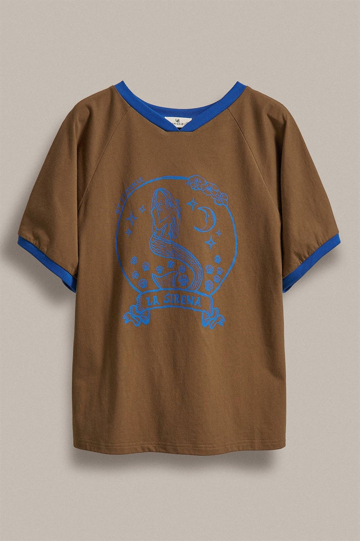 Mermaid Graphic Tee in Vintage Sporty Coastal in Brown - Women's Wholesale Fashion | Trend Notes