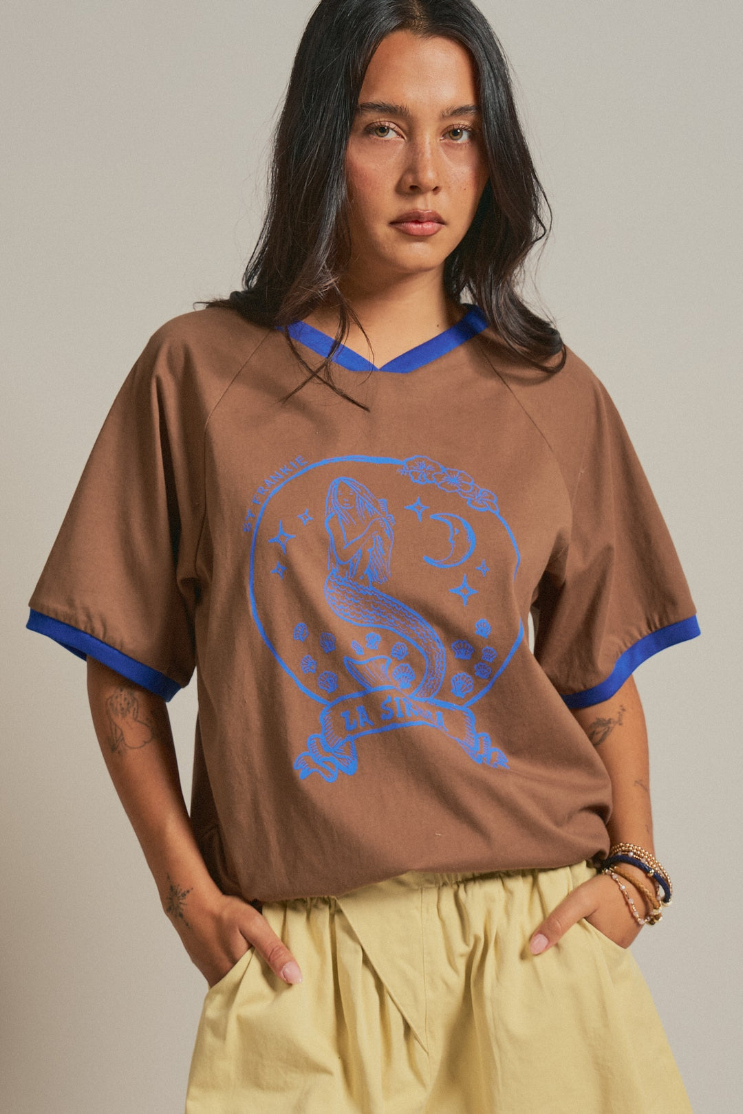 Mermaid Graphic Tee in Vintage Sporty Coastal in Brown - Women's Wholesale Fashion | Trend Notes