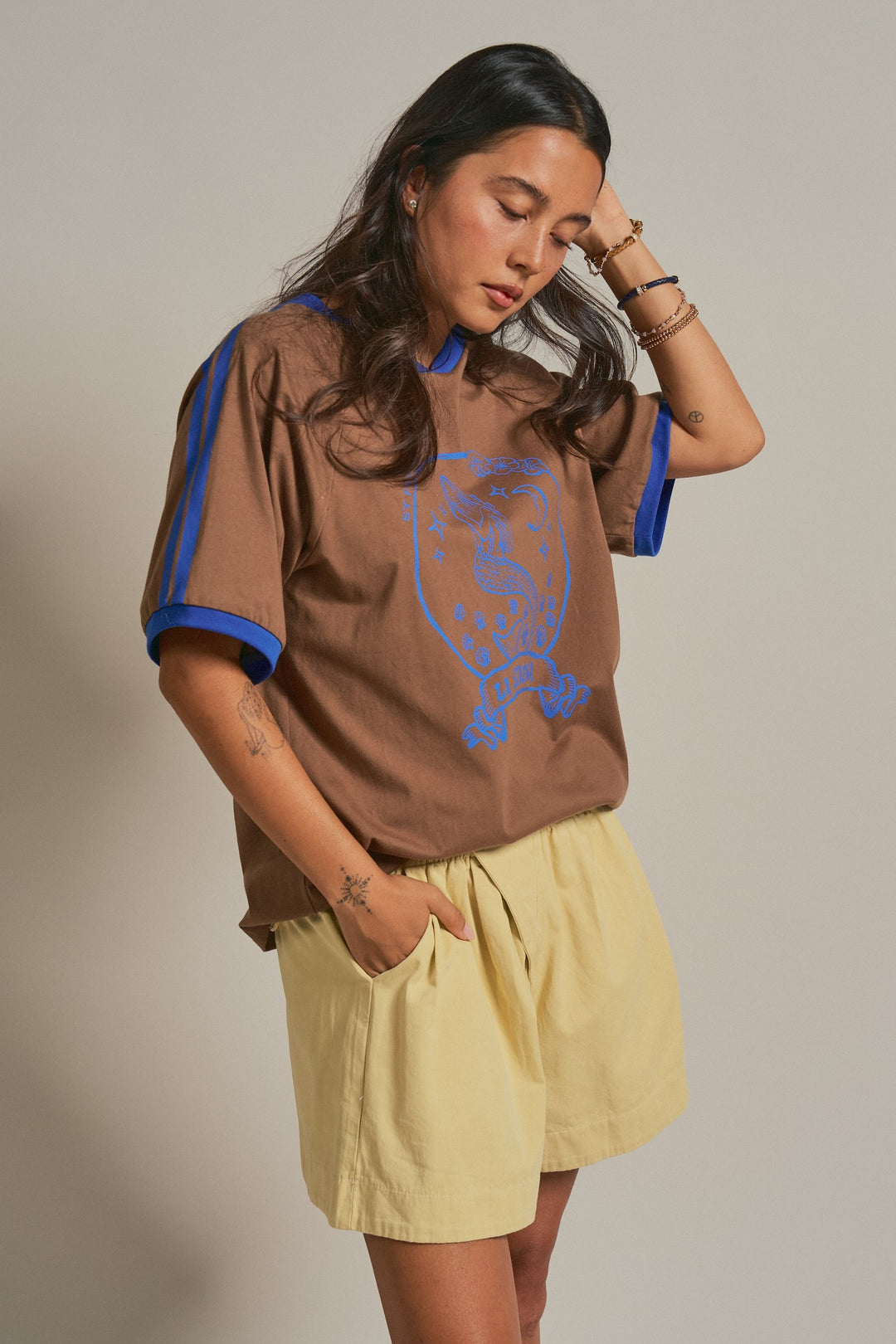 Mermaid Graphic Tee in Vintage Sporty Coastal in Brown - Women's Wholesale Fashion | Trend Notes