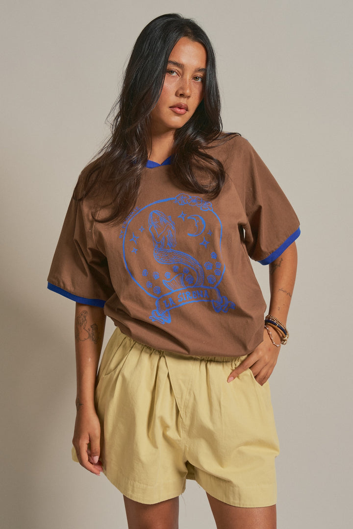 Mermaid Graphic Tee in Vintage Sporty Coastal in Brown - Women's Wholesale Fashion | Trend Notes