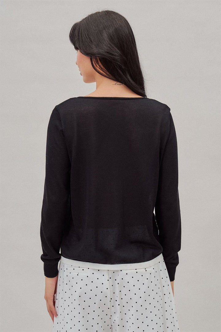 Fine Knit Plunge V Neck Long Sleeve Top in Black - Women's Wholesale T-Shirts & Polos | Trend Notes