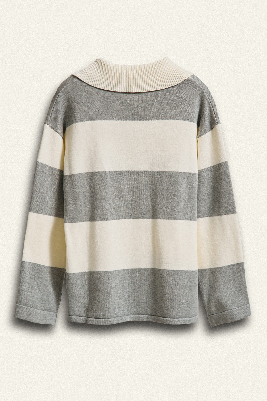 Striped Knit Rugby Polo Sweater  in Ivory Grey - Women's Wholesale Fashion | Trend Notes