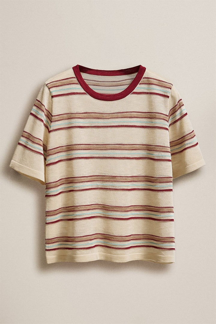 Striped Knit Tee Vintage 70s Retro Boho Coastal Top  in Ivory - Women's Wholesale Fashion | Trend Notes