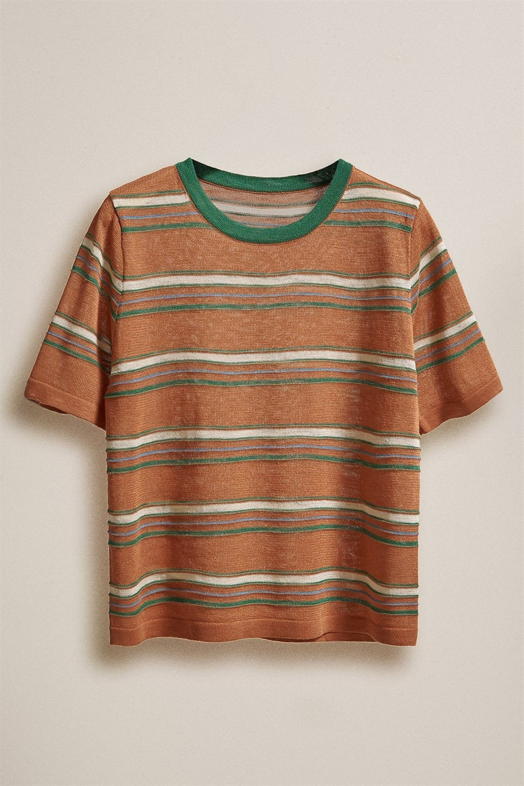 Striped Knit Tee Vintage 70s Retro Boho Coastal Top  in Rust - Women's Wholesale Fashion | Trend Notes