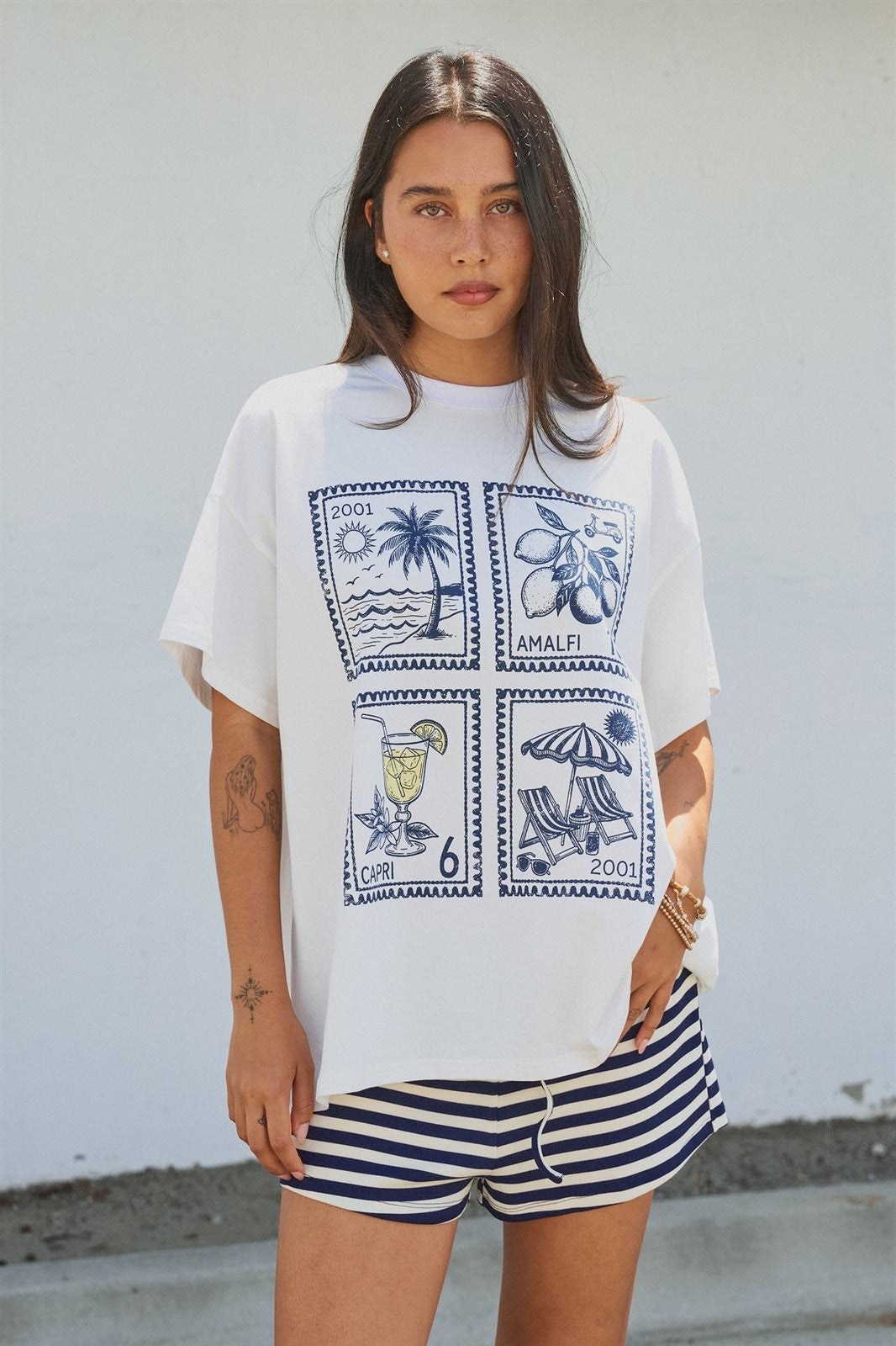 Amalfi Capri Postage Stamp Graphic Tee in Italian Summer in White - Women's Wholesale Fashion | Trend Notes