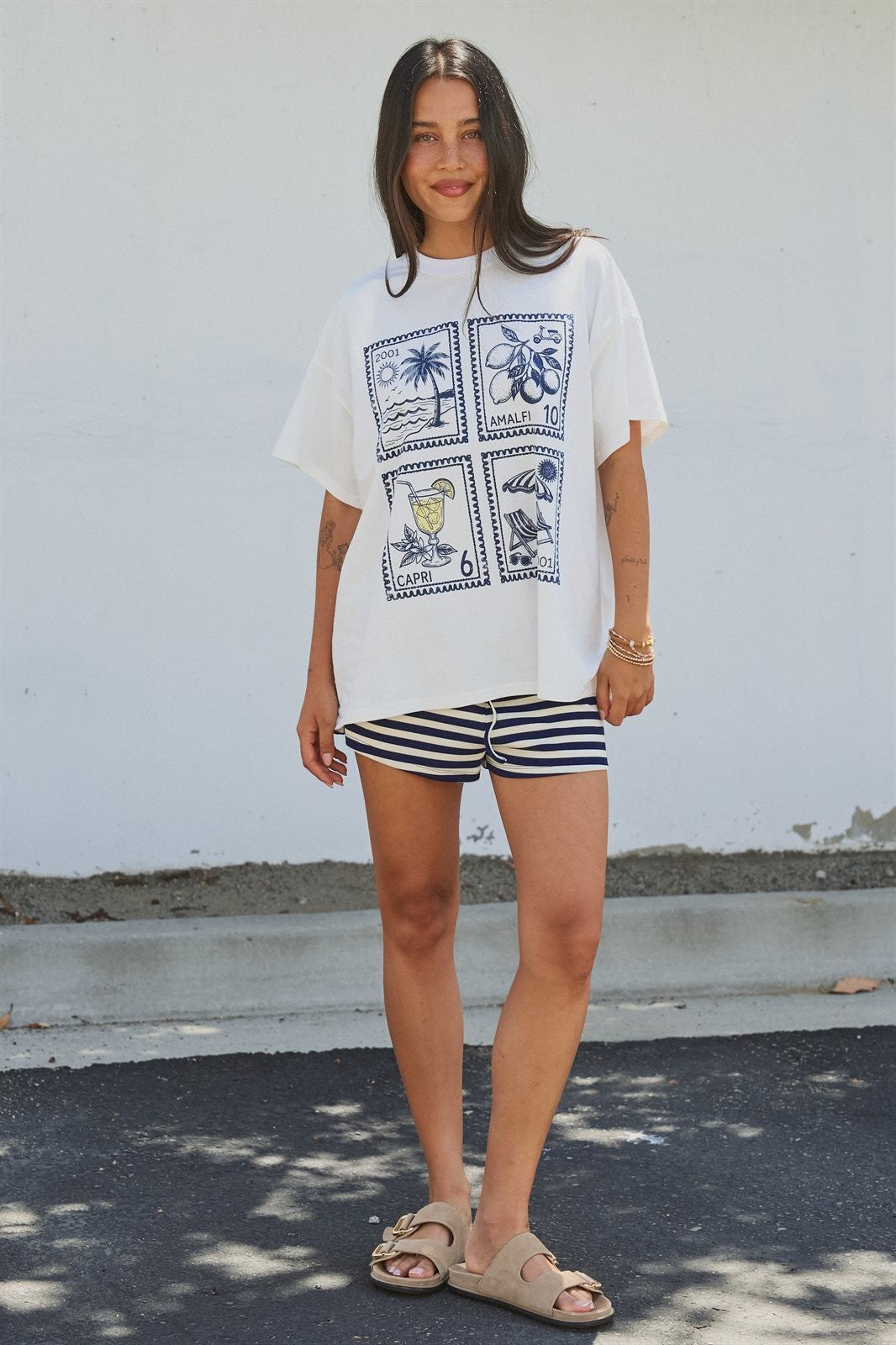 Amalfi Capri Postage Stamp Graphic Tee in Italian Summer in White - Women's Wholesale Fashion | Trend Notes