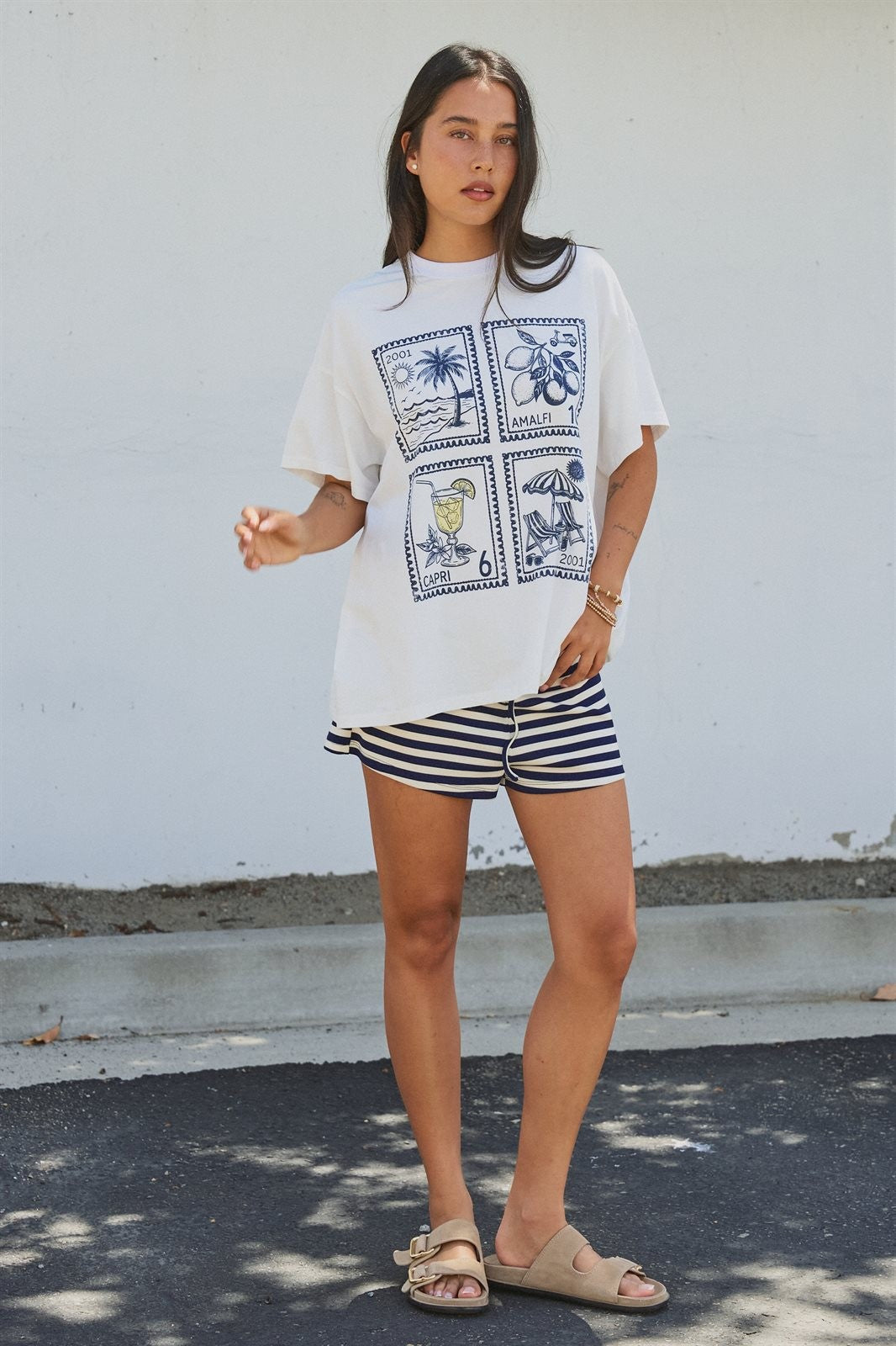 Amalfi Capri Postage Stamp Graphic Tee in Italian Summer in White - Women's Wholesale Fashion | Trend Notes