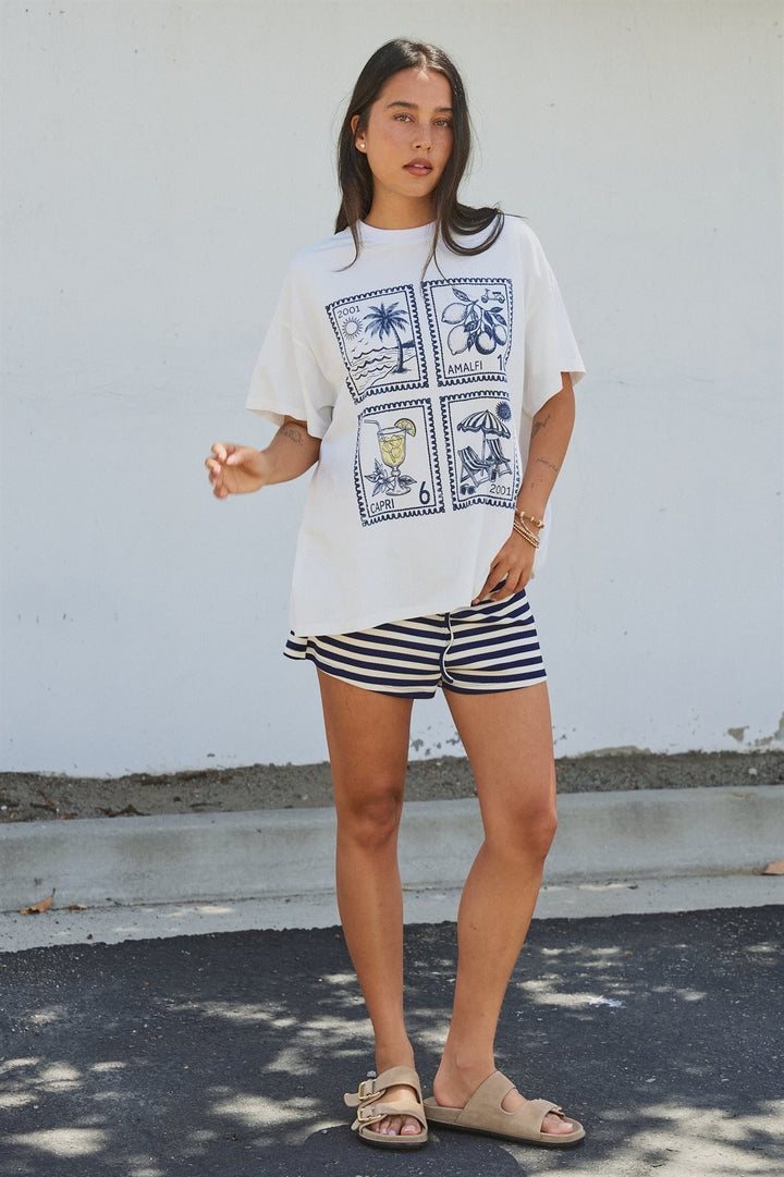 Amalfi Capri Postage Stamp Graphic Tee in Italian Summer in White - Women's Wholesale Fashion | Trend Notes