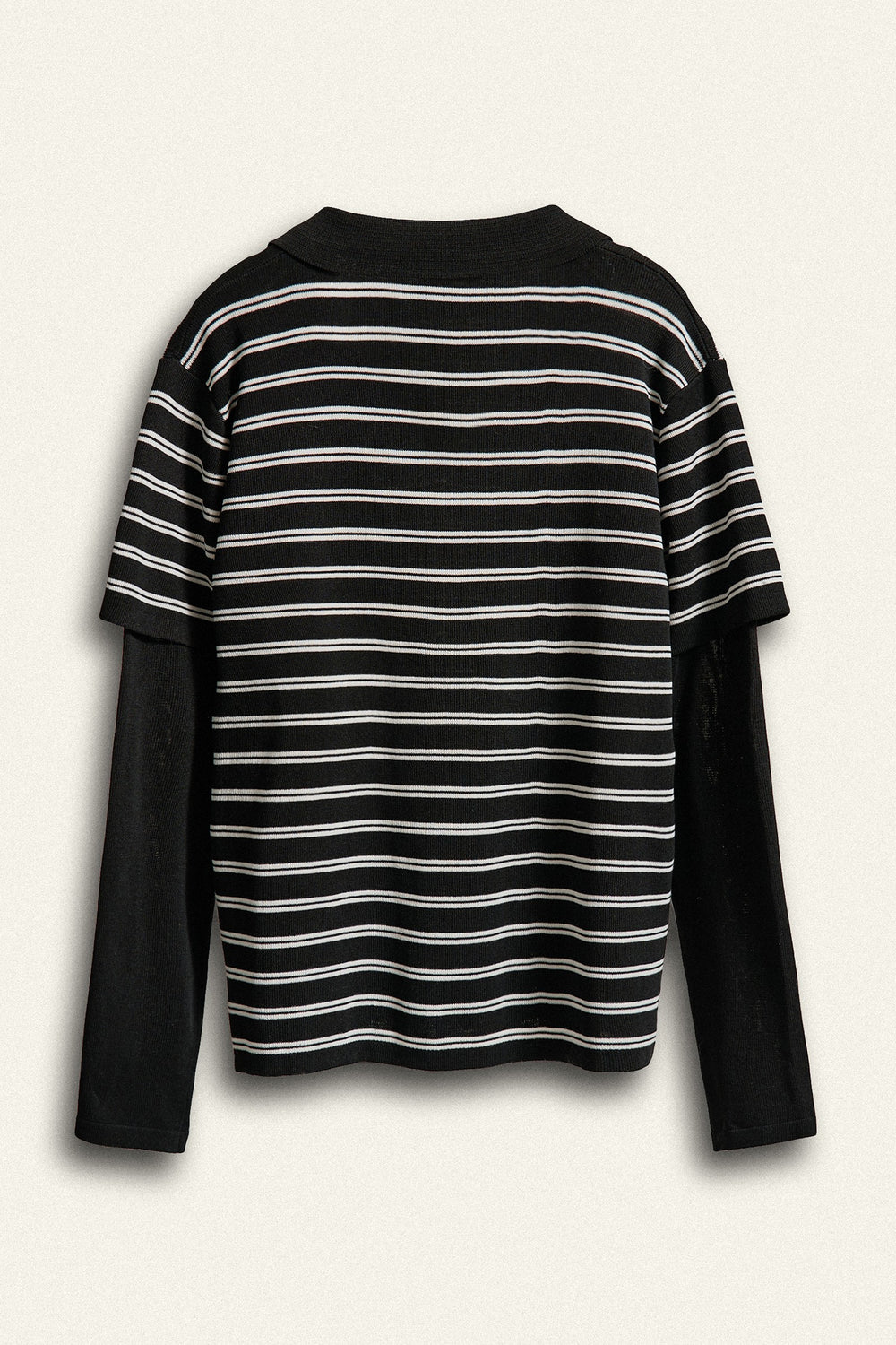 Striped Collared Layered Polo Top in Black - Women's Wholesale Fashion | Trend Notes