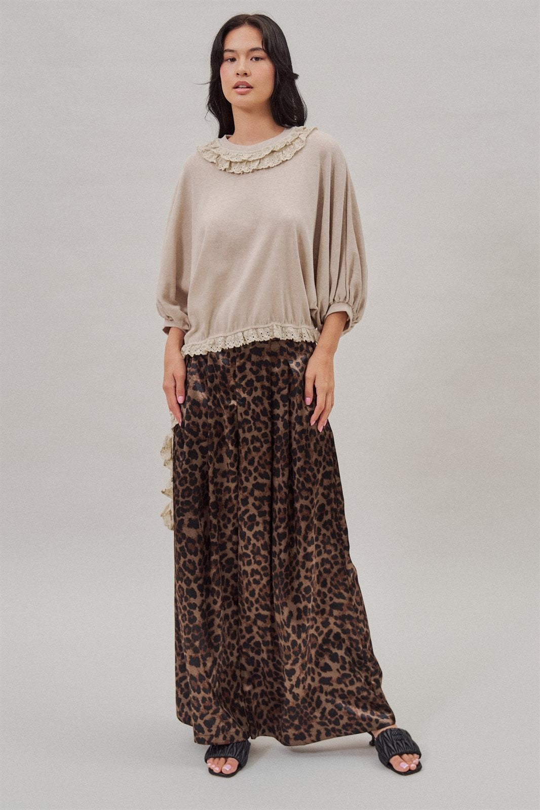 Lace Ruffle Collar Long Sleeve Top in Lt Grey - Women's Wholesale Fashion | Trend Notes