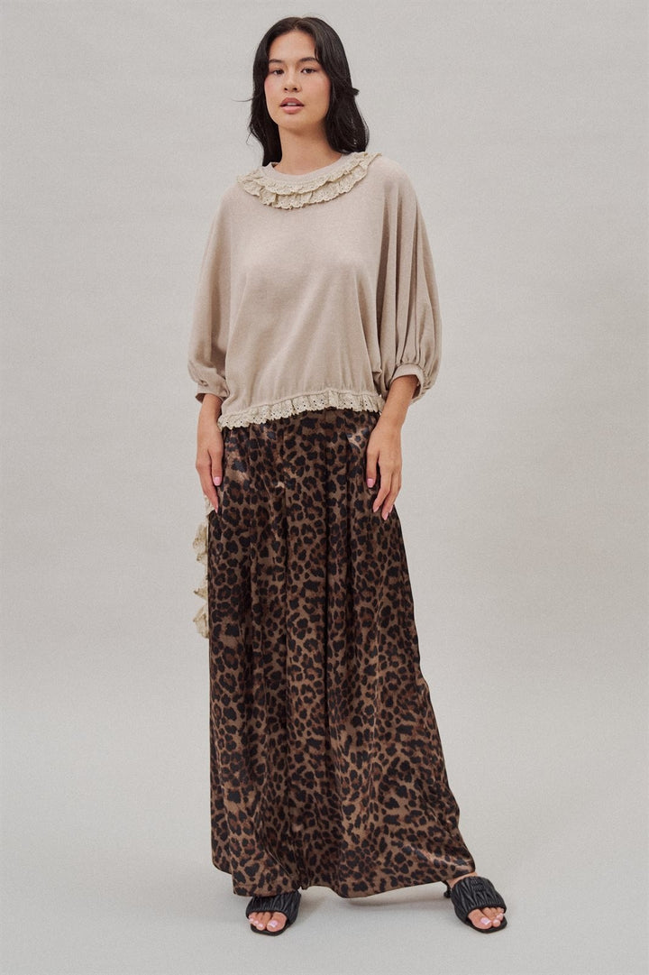 Lace Ruffle Collar Long Sleeve Top in Lt Grey - Women's Wholesale Fashion | Trend Notes
