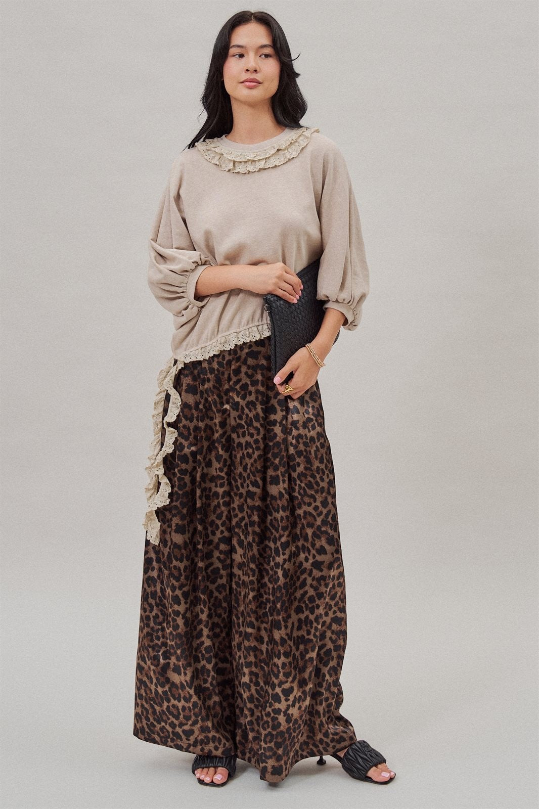 Lace Ruffle Collar Long Sleeve Top in Lt Grey - Women's Wholesale Fashion | Trend Notes