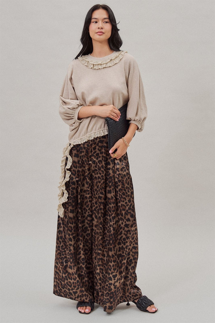 Lace Ruffle Collar Long Sleeve Top in Lt Grey - Women's Wholesale Fashion | Trend Notes