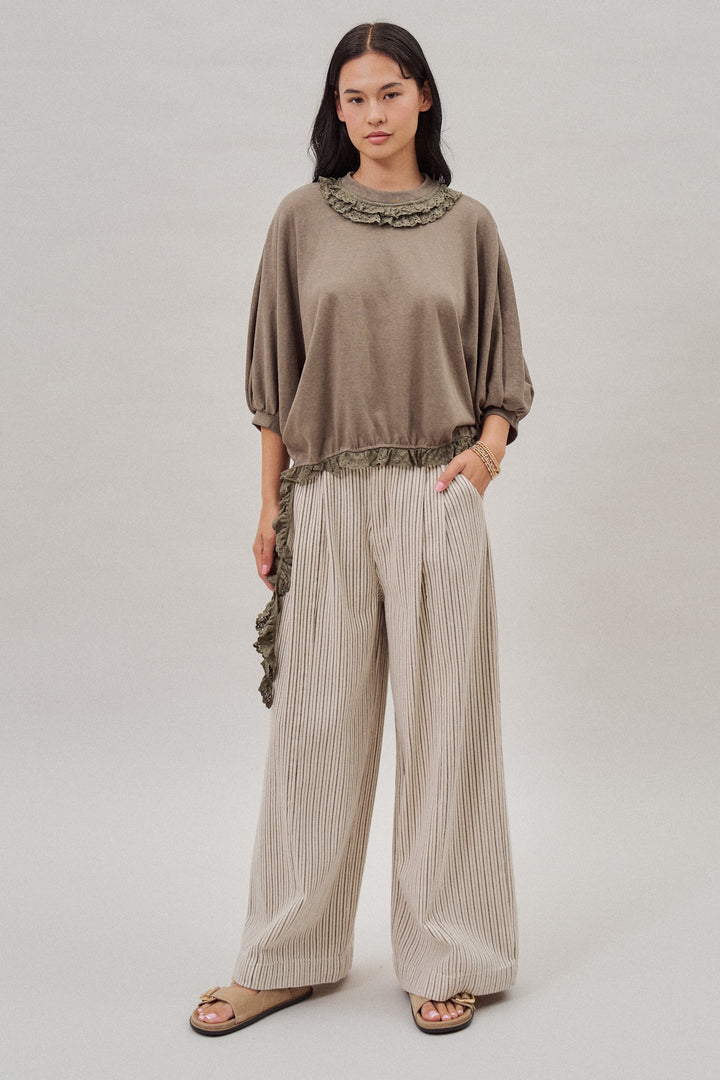 Lace Ruffle Collar Long Sleeve Top in Olive - Women's Wholesale Fashion | Trend Notes
